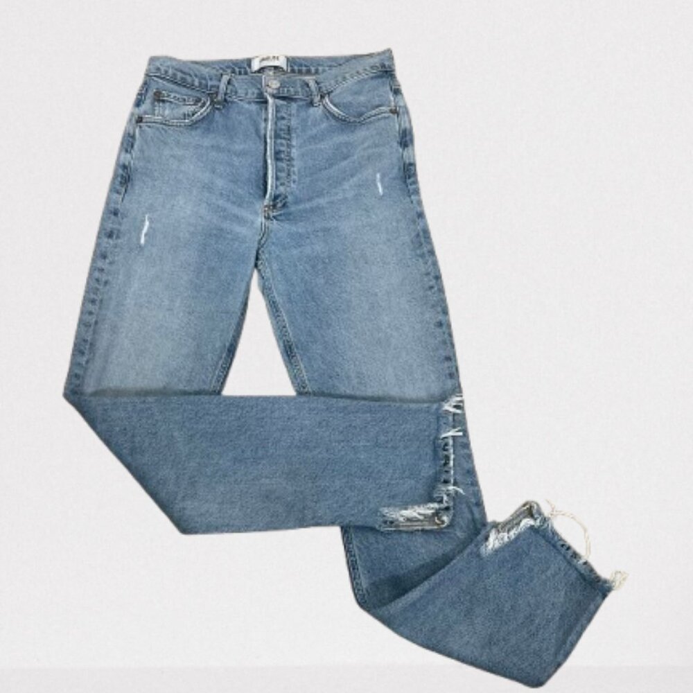 Agolde Womens Nico High Rise Raw Edge Distressed Slim Button Fly Jeans Size 27 - Picture 6 of 14